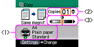 Пример работы с меню принтера: копирование документа