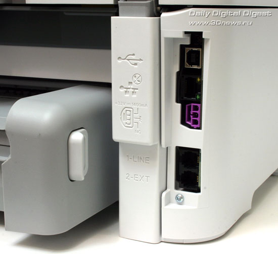 HP Photosmart Premium c309a. Разъемы подключения коммуникационных кабелей и питания
